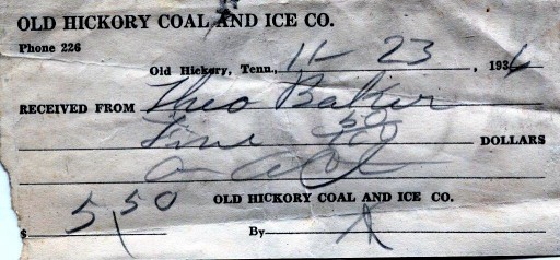 Old Hickory Ice and Coal Receipt from 1936